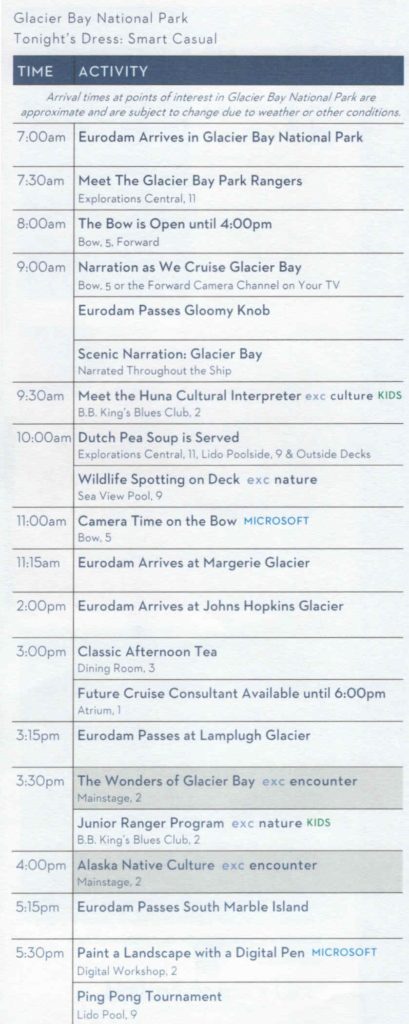 Day 4 Daily Programs Eurodam Alaska cruise