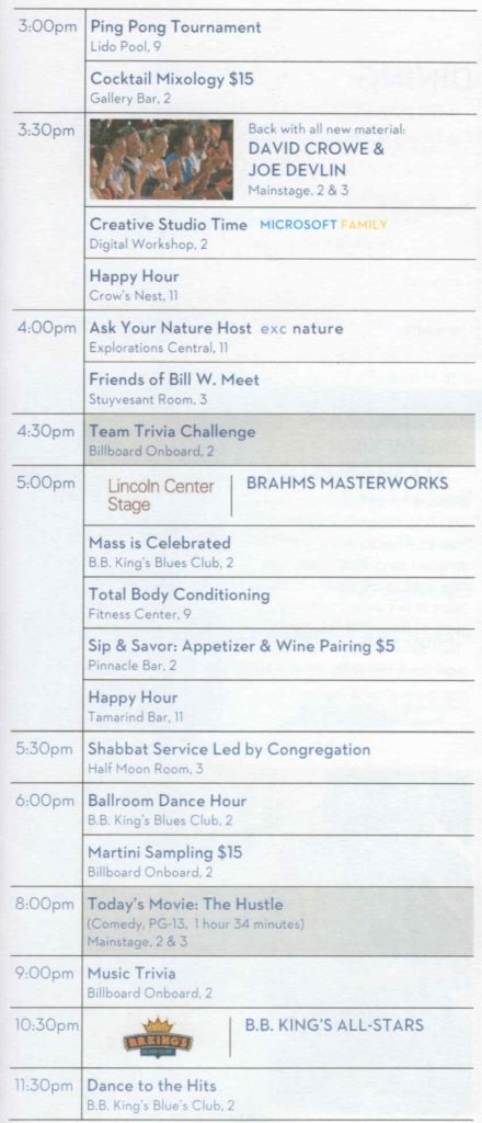 Day 7, Page 4, Daily Programs- Eurodam Alaska cruise