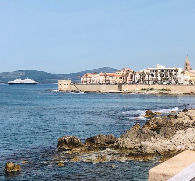 Prinsendam cruise ship at anchor, Alghero, Sardinia